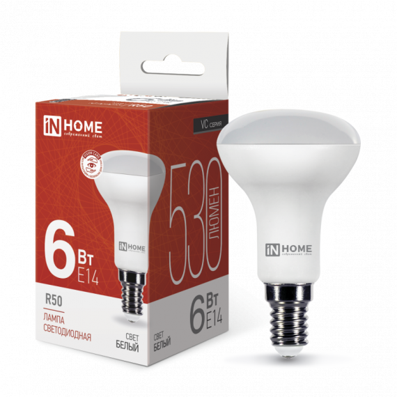 Лампа светодиодная LED-R50-VC 6Вт 230В Е14 4000К 530Лм IN HOME 4264