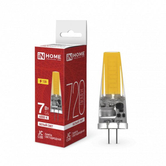 Лампа светодиодная LED-JC-COB 7Вт 12В G4 4000К 720Лм IN HOME 60286