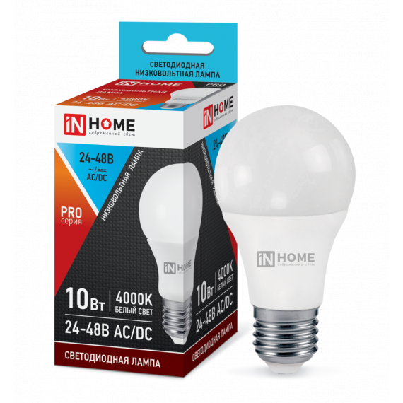 Лампа LED-MO-PRO низковольтная 10Вт 12-48В Е27 4000К 900Лм IN HOME  38032