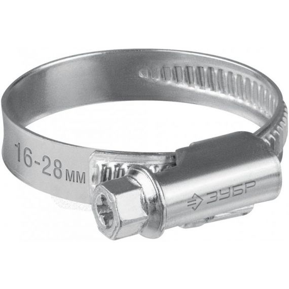 Хомут червячный ЗУБР Х-9н 16-28 мм, оцинкованный  37807-28