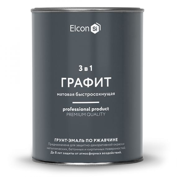 Грунт-эмаль по ржавчине Elcon 3в1 графит 0,8кг. 11613506