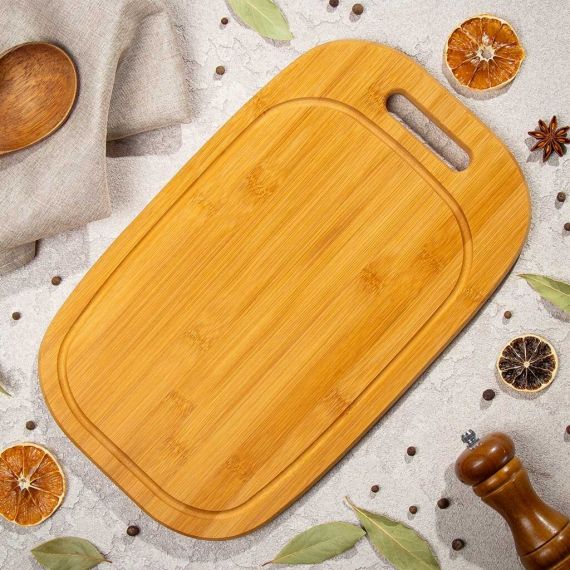 Доска разделочная бамбуковая 39*24см c ручкой H-2165L, изображение 2