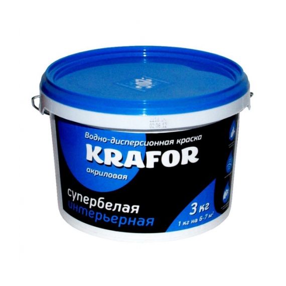 Краска интерьерная супербелая 3кг KRAFOR (син.)  26959
