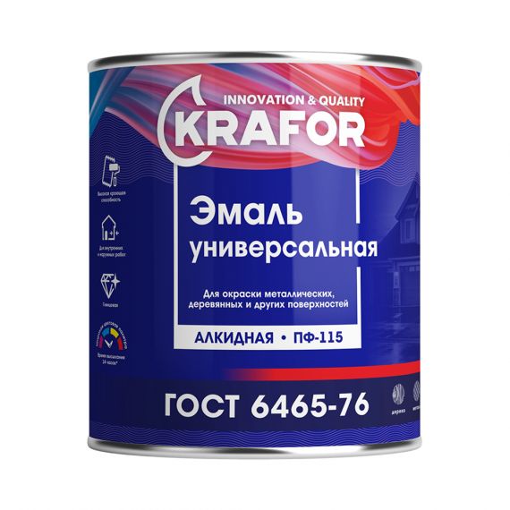 Эмаль ПФ-115 KRAFOR 0,8кг Желтая  206140