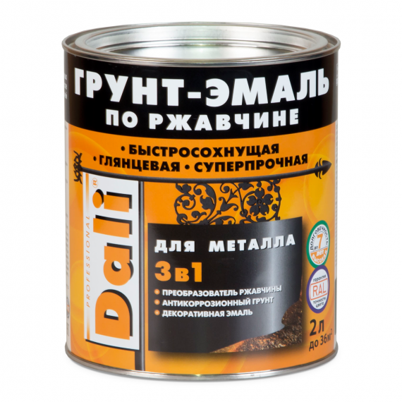 Грунт-эмаль по ржавчине DALI 3в1 2л глянцевая серебр.алюминий