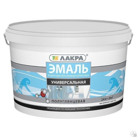 Эмаль акрил. универс. ЛАКРА бел. полуглянцевая 0,9кг