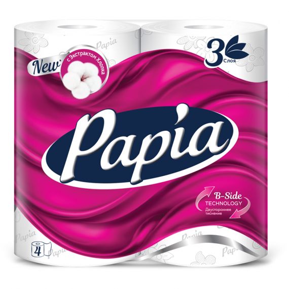 Бумага туалетная PAPIA 3-х слойная 4шт