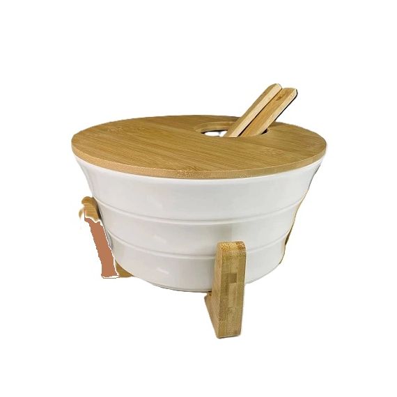 Набор салатник 25см. с 2 ложками и крышкой на подставке BAMBOO Фарфор 140-167