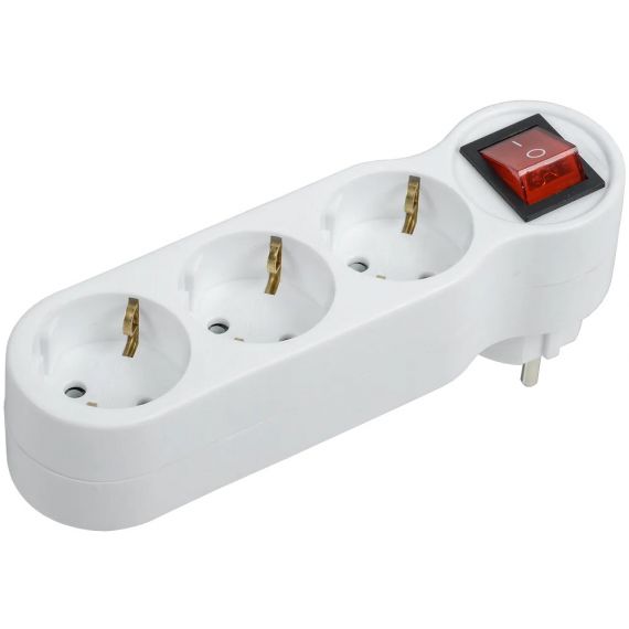 Разветвитель 3-м 16А IP20 Т-01/03В 2P+PE с выкл. бел. IEK WTP10-16-03-ZK-K01  1317794